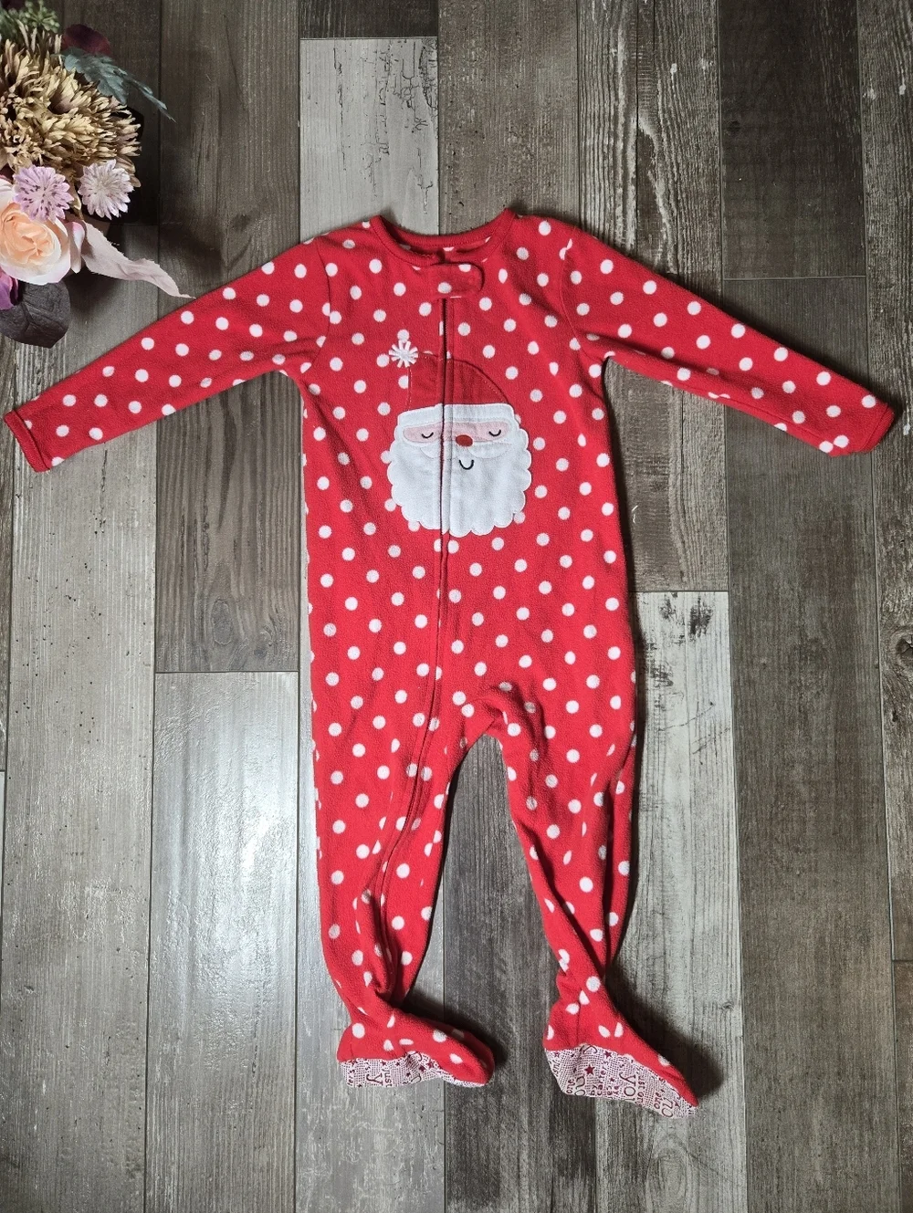 Carter's Red and White Polka Dot Santa Fleece Footie Footed Pajamas PJS Size 2T
